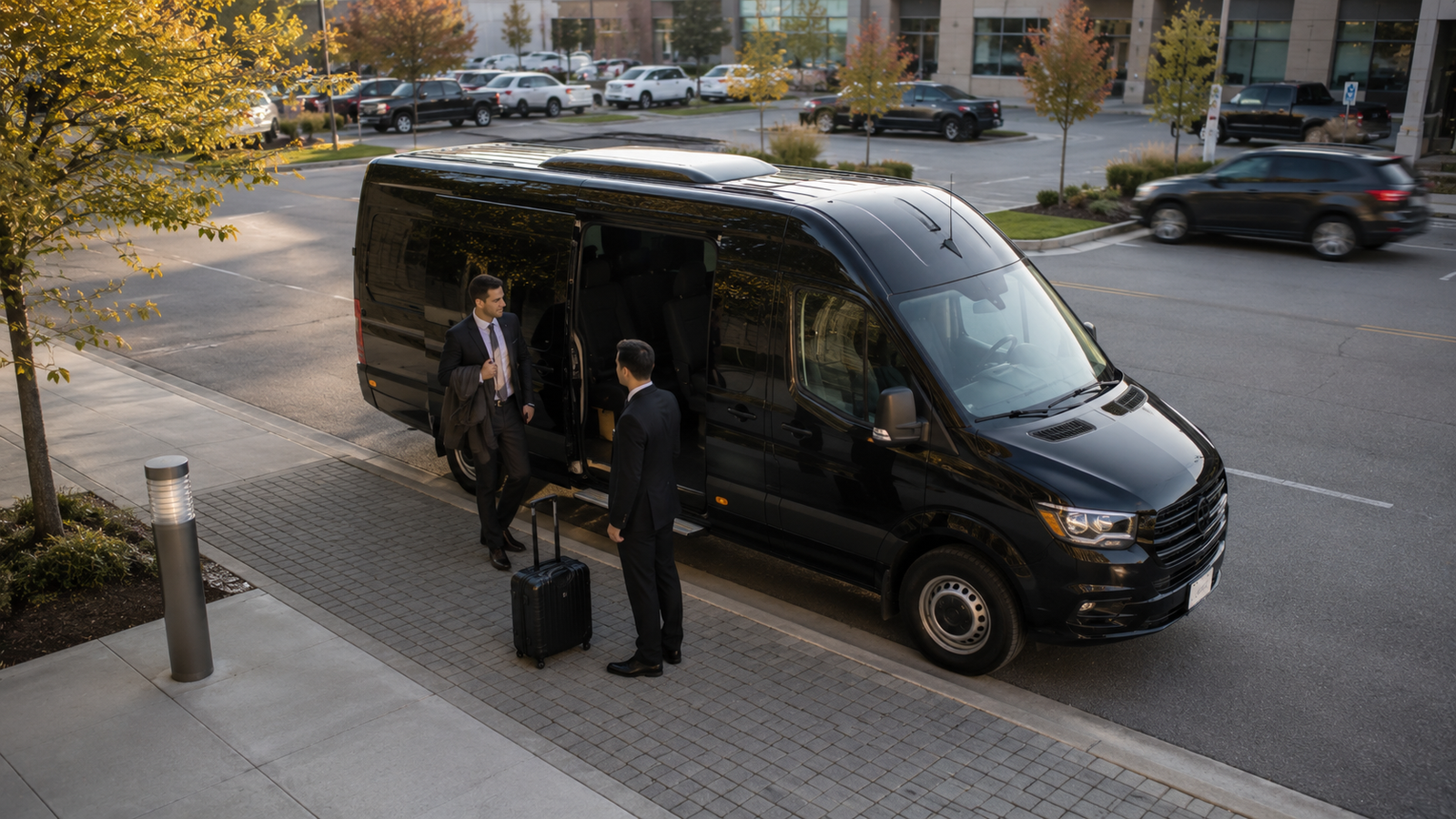 Luxury airport limousine on a scenic road near Ajax, Ontario