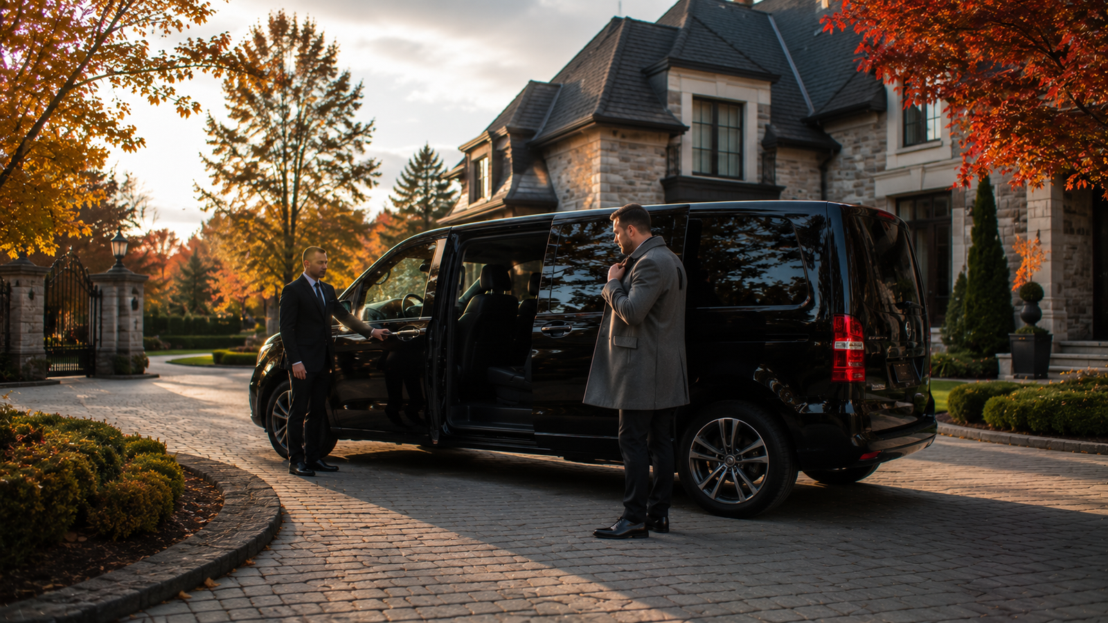 Professional driver preparing a luxury airport vehicle in Binbrook, Ontario