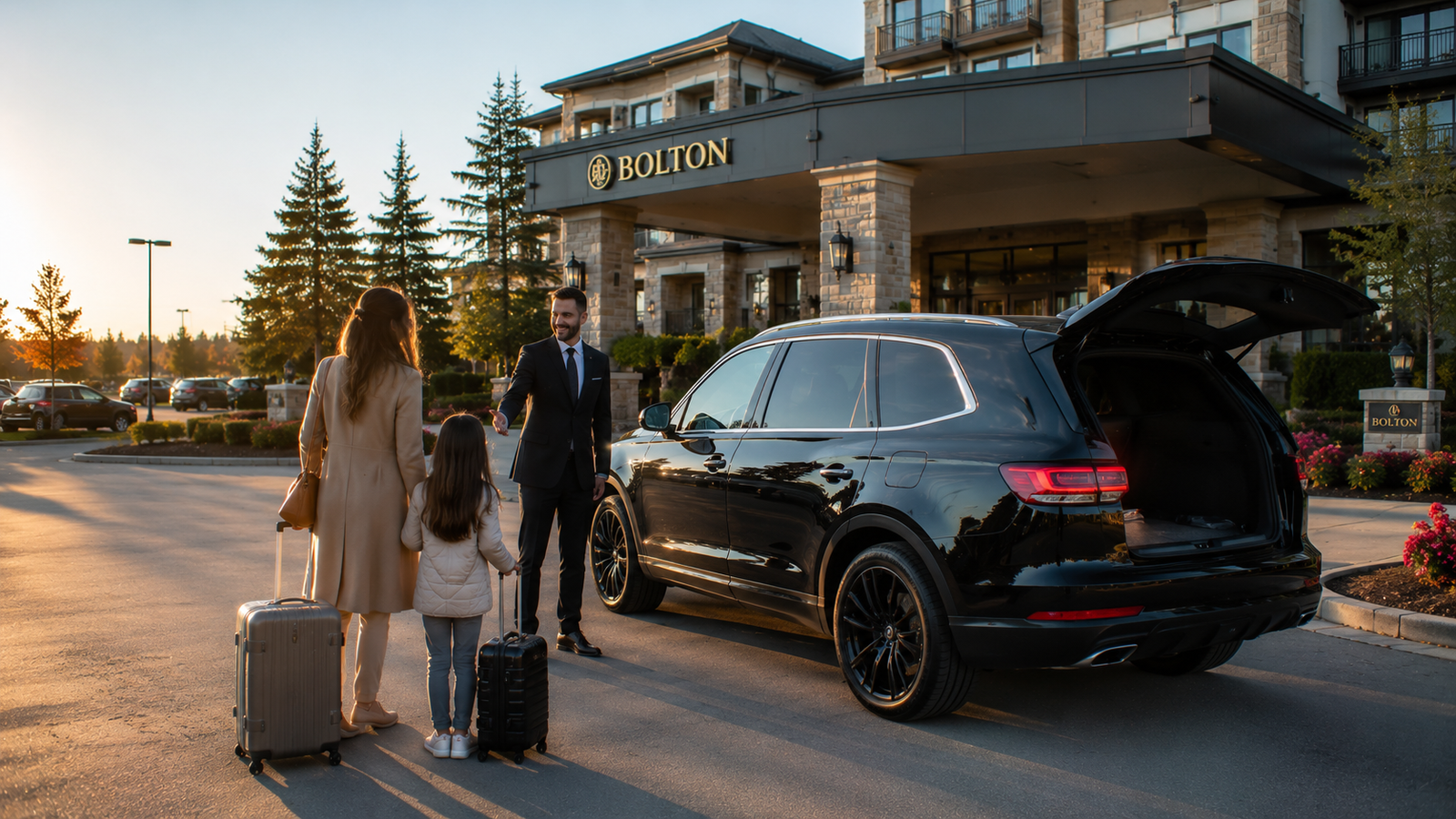 Luxury airport car travelling through the Bolton, Ontario countryside