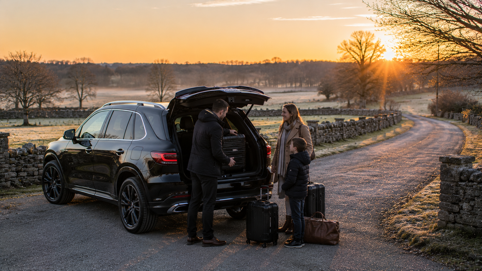 Professional chauffeur opening a luxury SUV for a traveller in Chatsworth, Ontario
