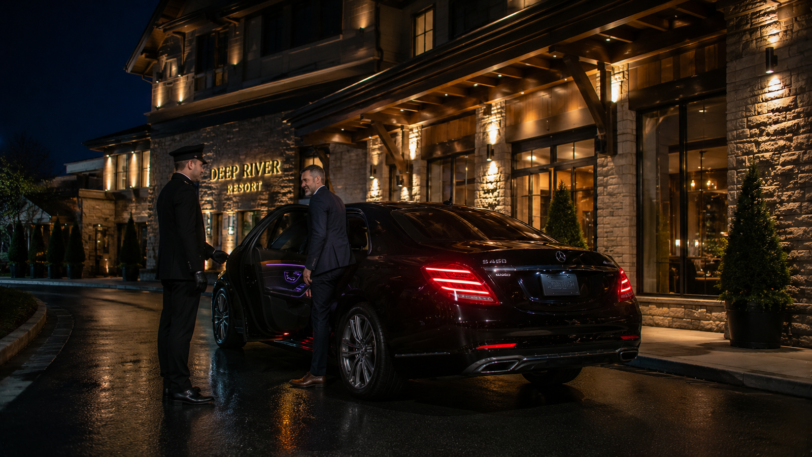 Passenger entering a premium airport limo during a Deep River, Ontario transfer