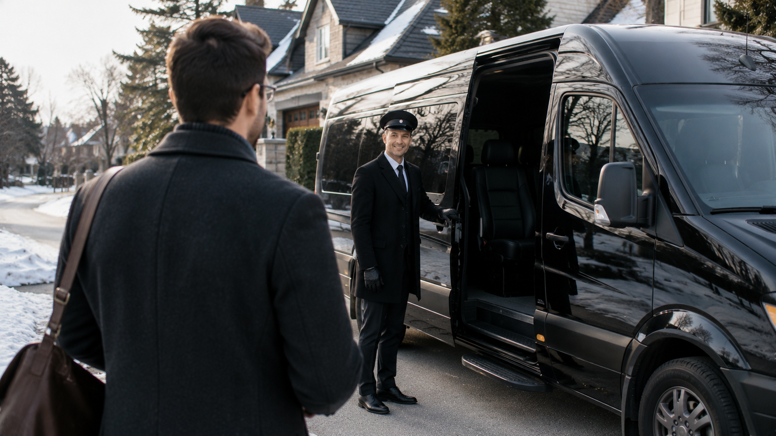 Chauffeur loading luggage into an airport limo in Delhi, Ontario