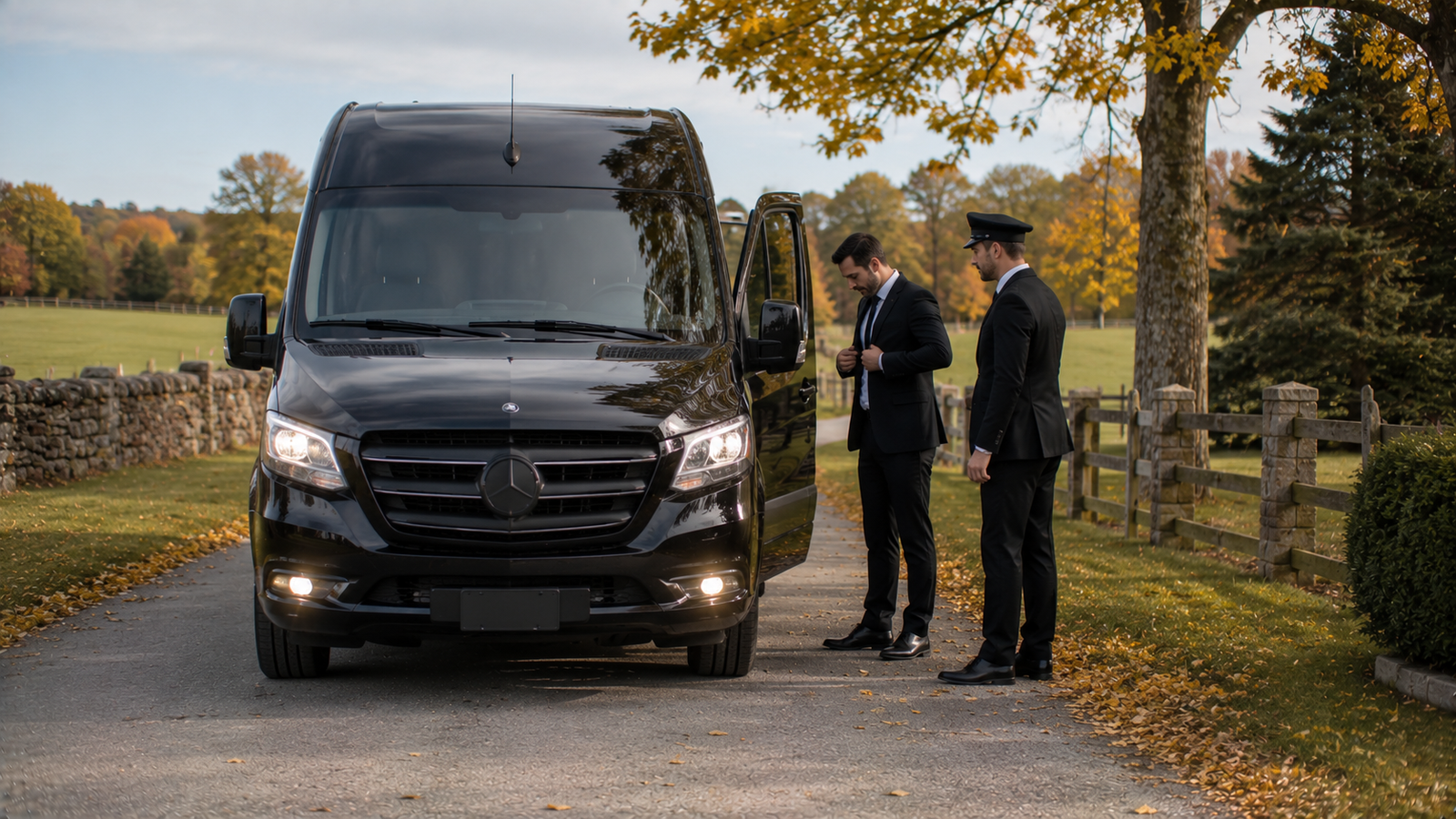Chauffeur assisting a traveller beside a luxury airport car in Elmira, Ontario