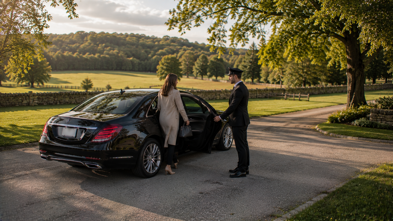 Passenger entering a premium airport limo during a Fergus, Ontario transfer