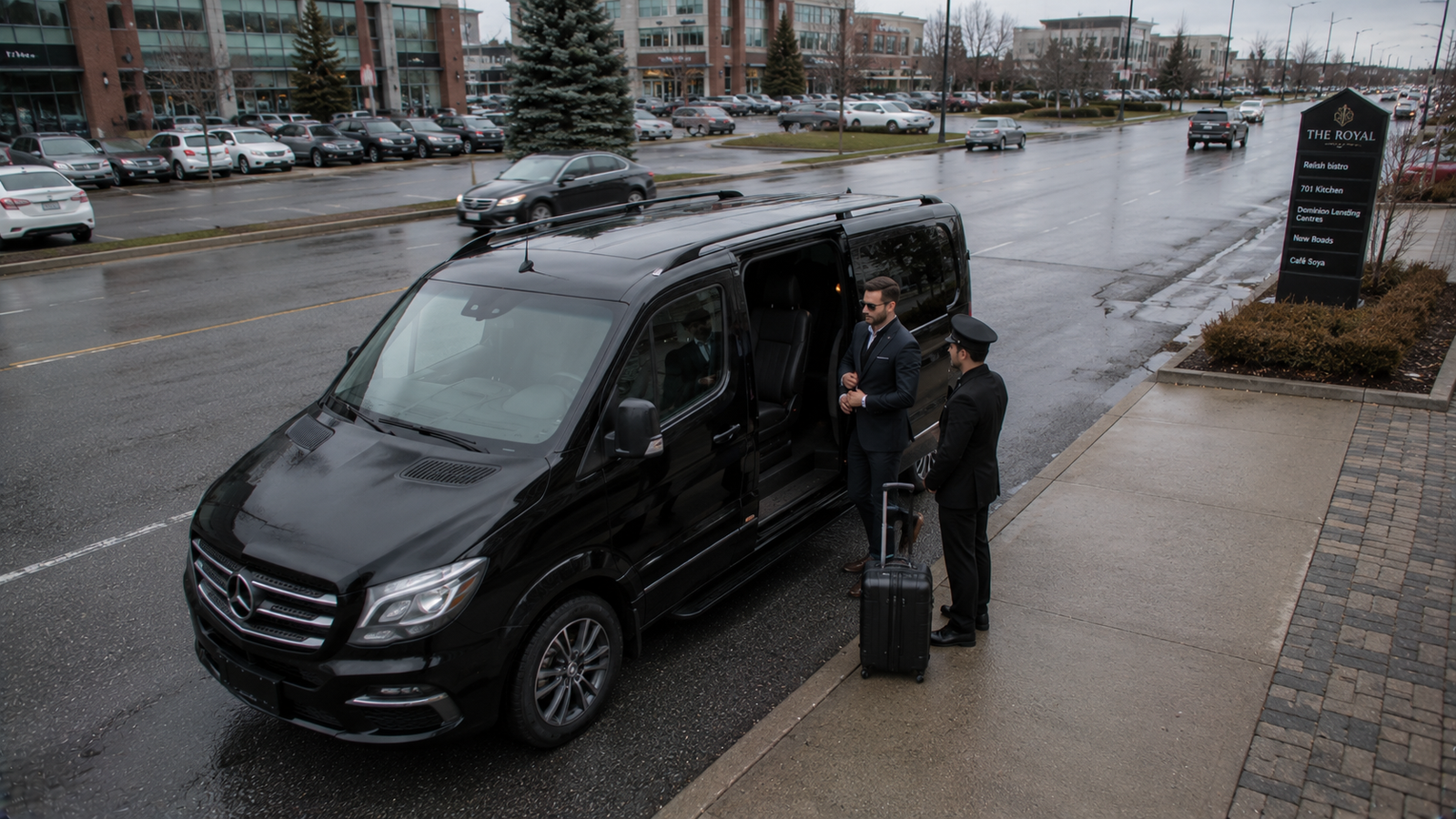 Luxury airport limousine on a scenic road near Georgina, Ontario