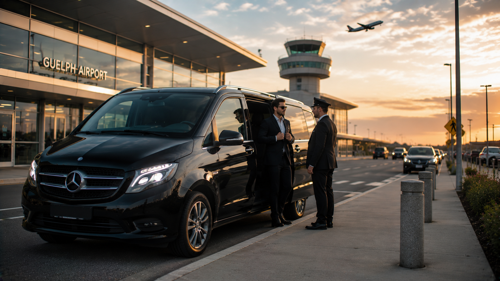 Professional driver preparing a luxury airport vehicle in Guelph, Ontario
