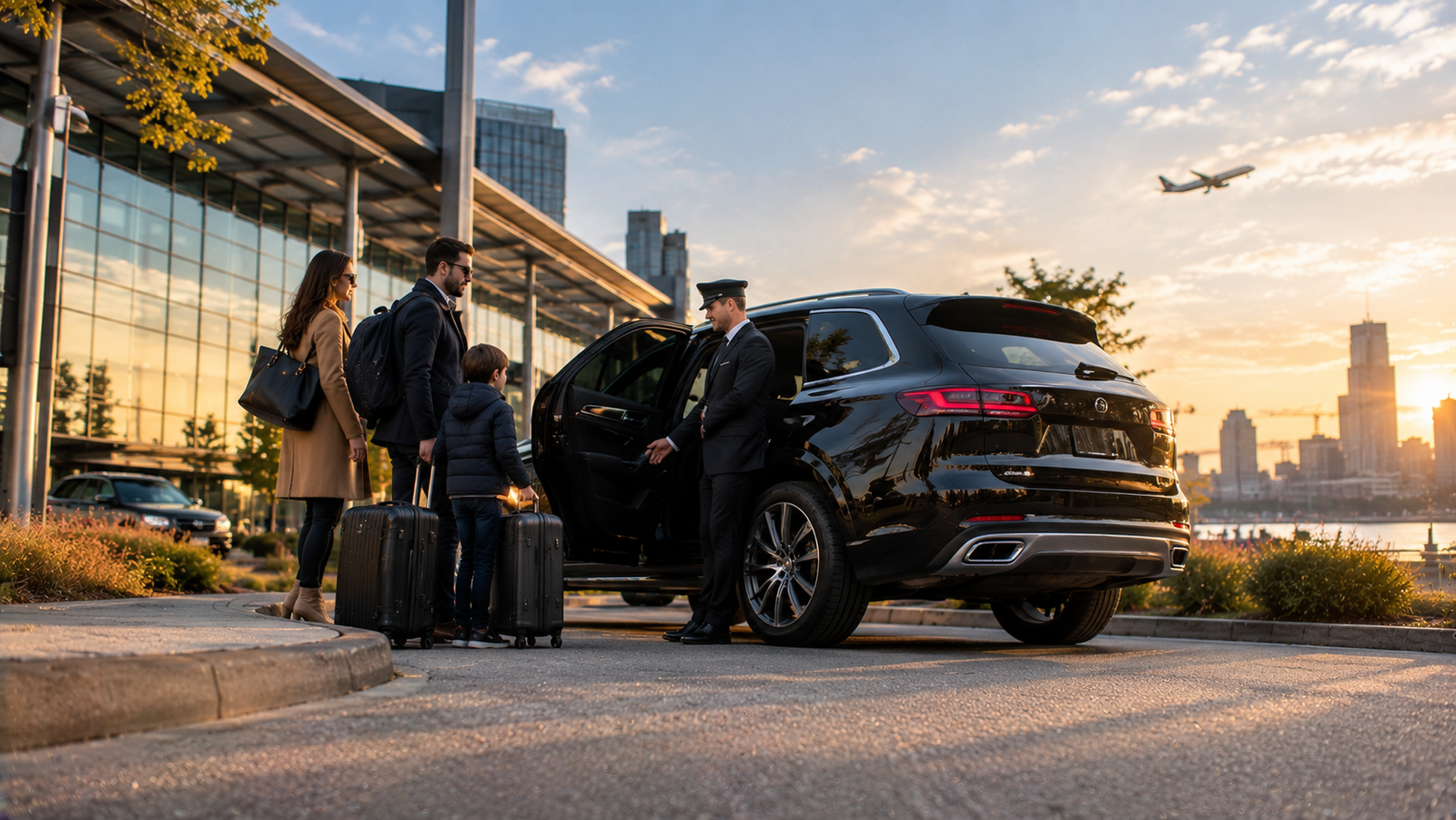Luxury airport car travelling through the Hamilton, Ontario countryside
