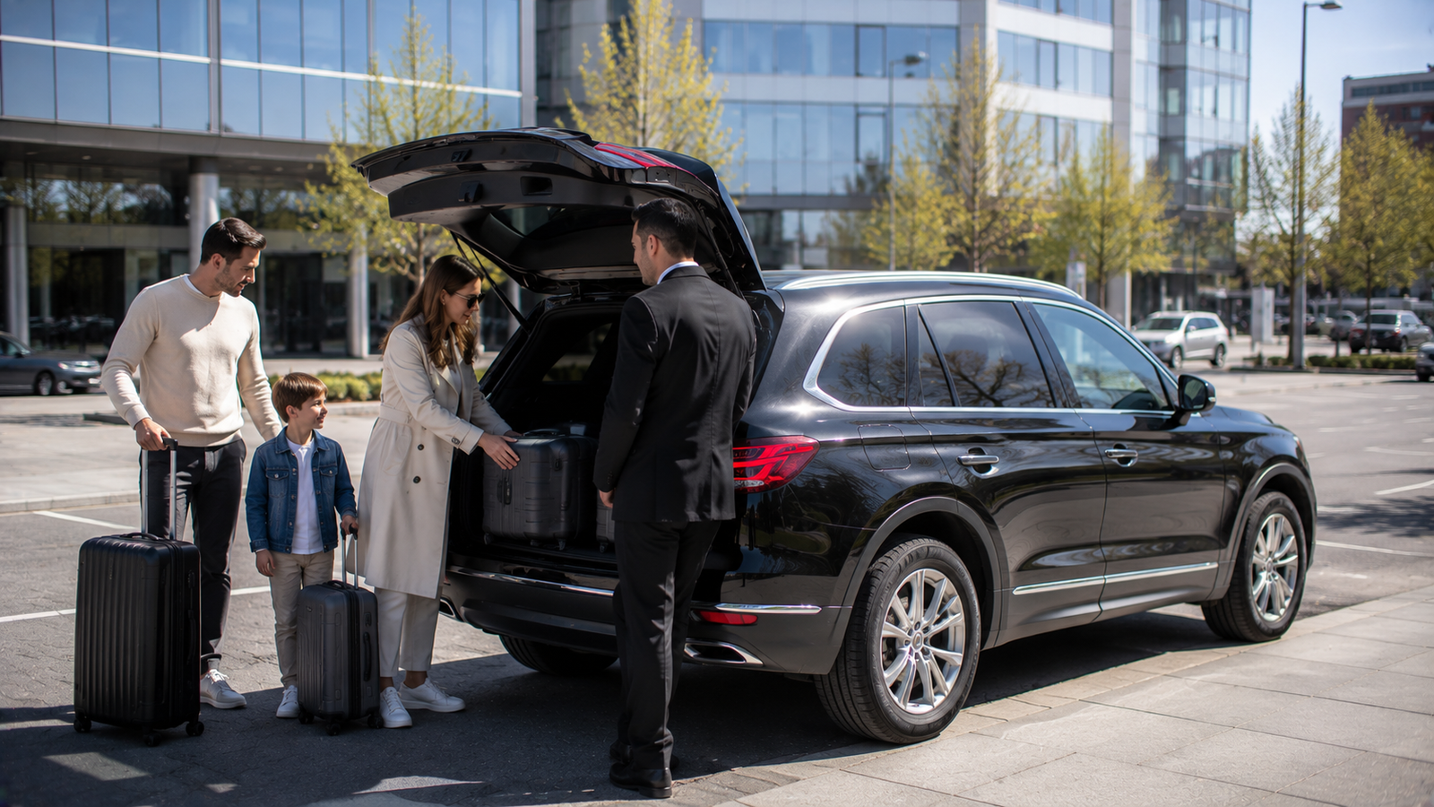 Luxury airport car travelling through the Key River, Ontario countryside
