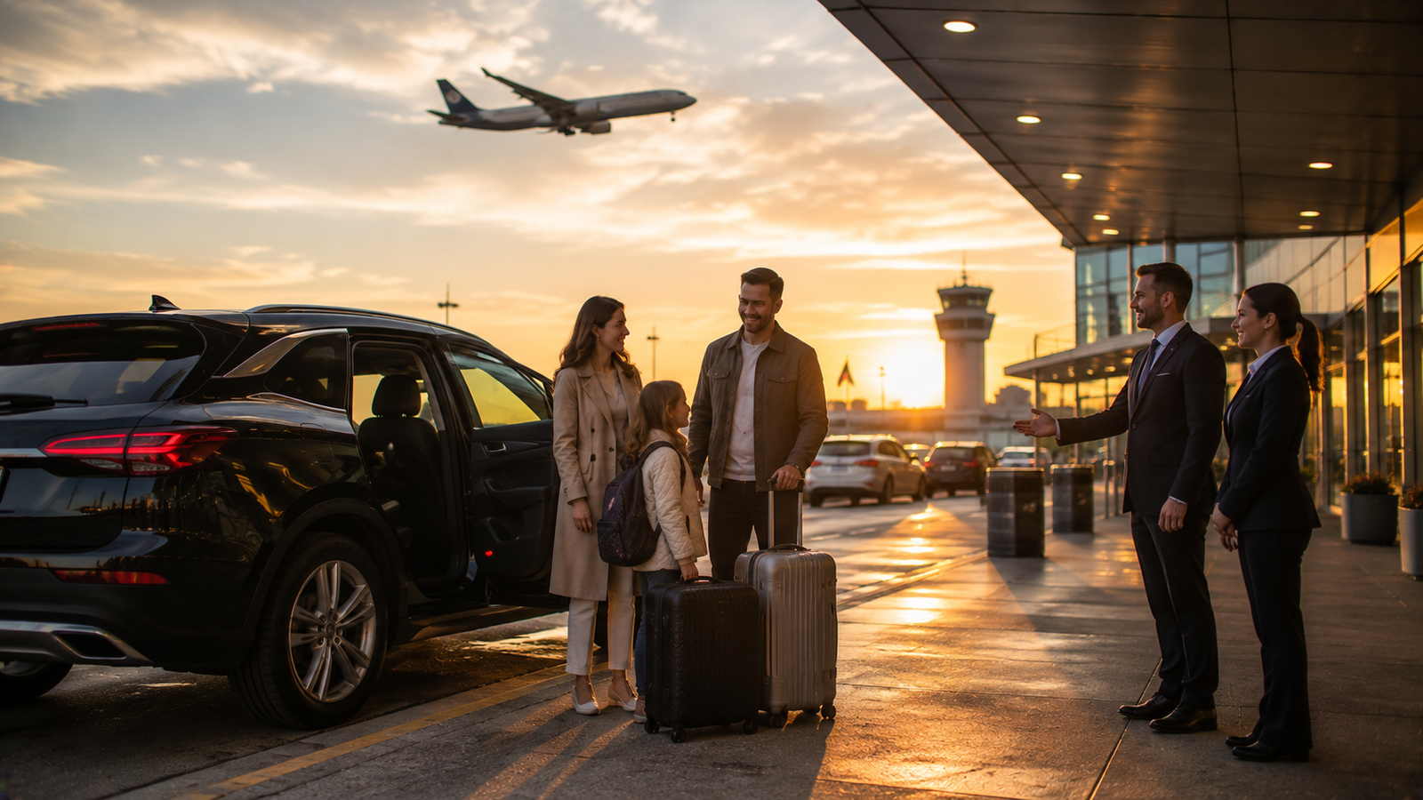 Professional chauffeur opening a luxury SUV for a traveller in Kirby, Ontario