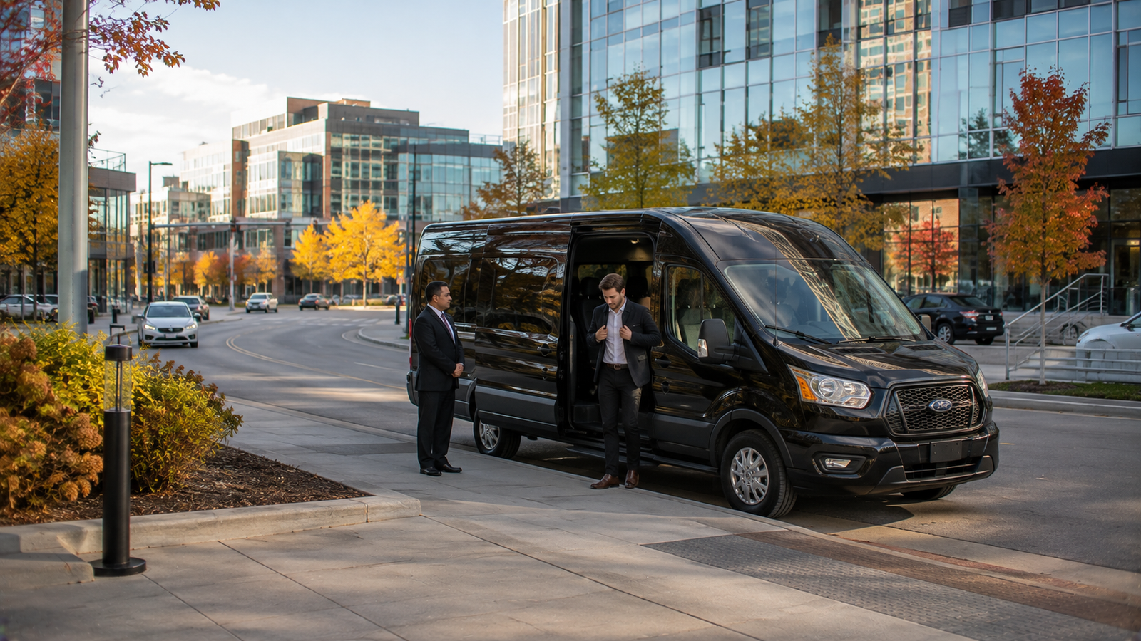 Luxury airport limousine on a scenic road near Kitchener, Ontario