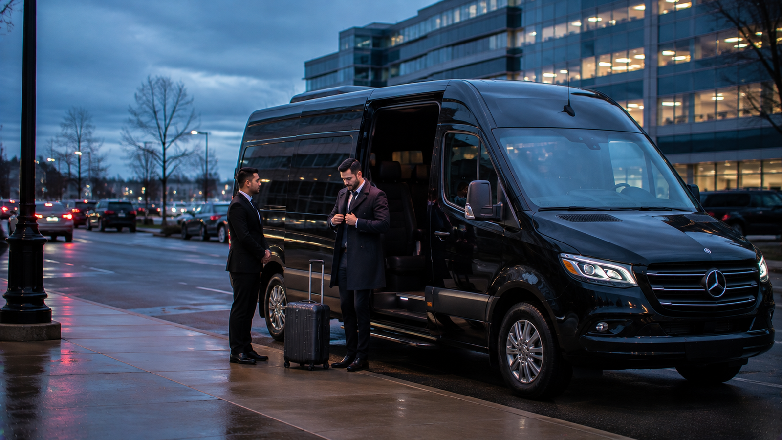 Luxury airport limousine on a scenic road near Midland, Ontario
