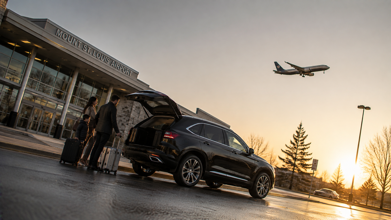 Luxury airport transfer vehicle arriving at a Mount-St.Louis, Ontario residential pickup
