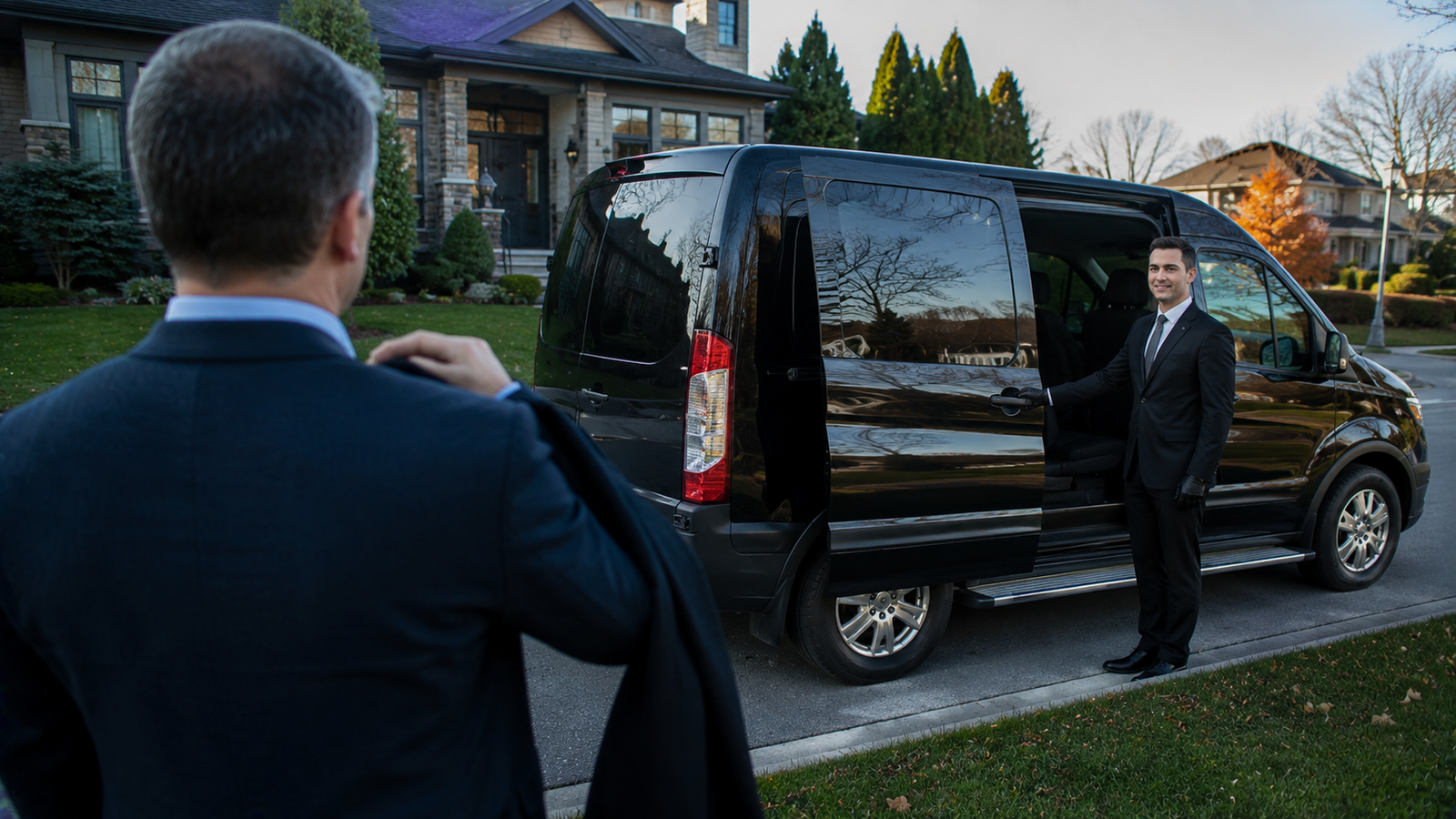 Chauffeur loading luggage into an airport limo in Niagara Falls, Ontario