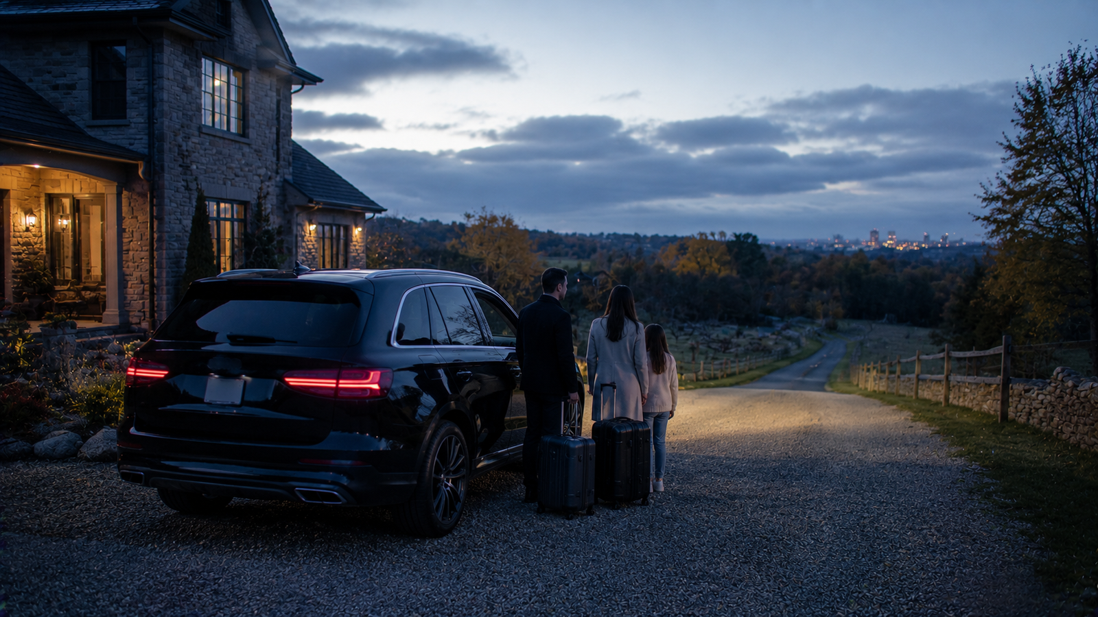 Professional chauffeur opening a luxury SUV for a traveller in North York, Ontario