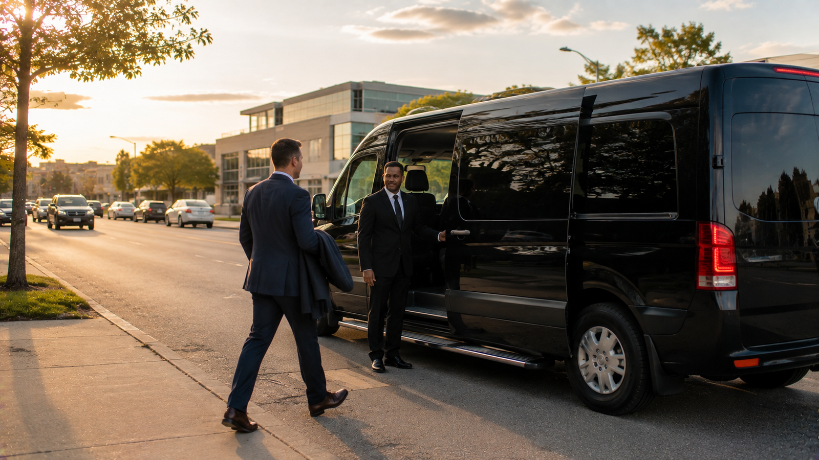 Luxury airport limousine on a scenic road near Norwich, Ontario