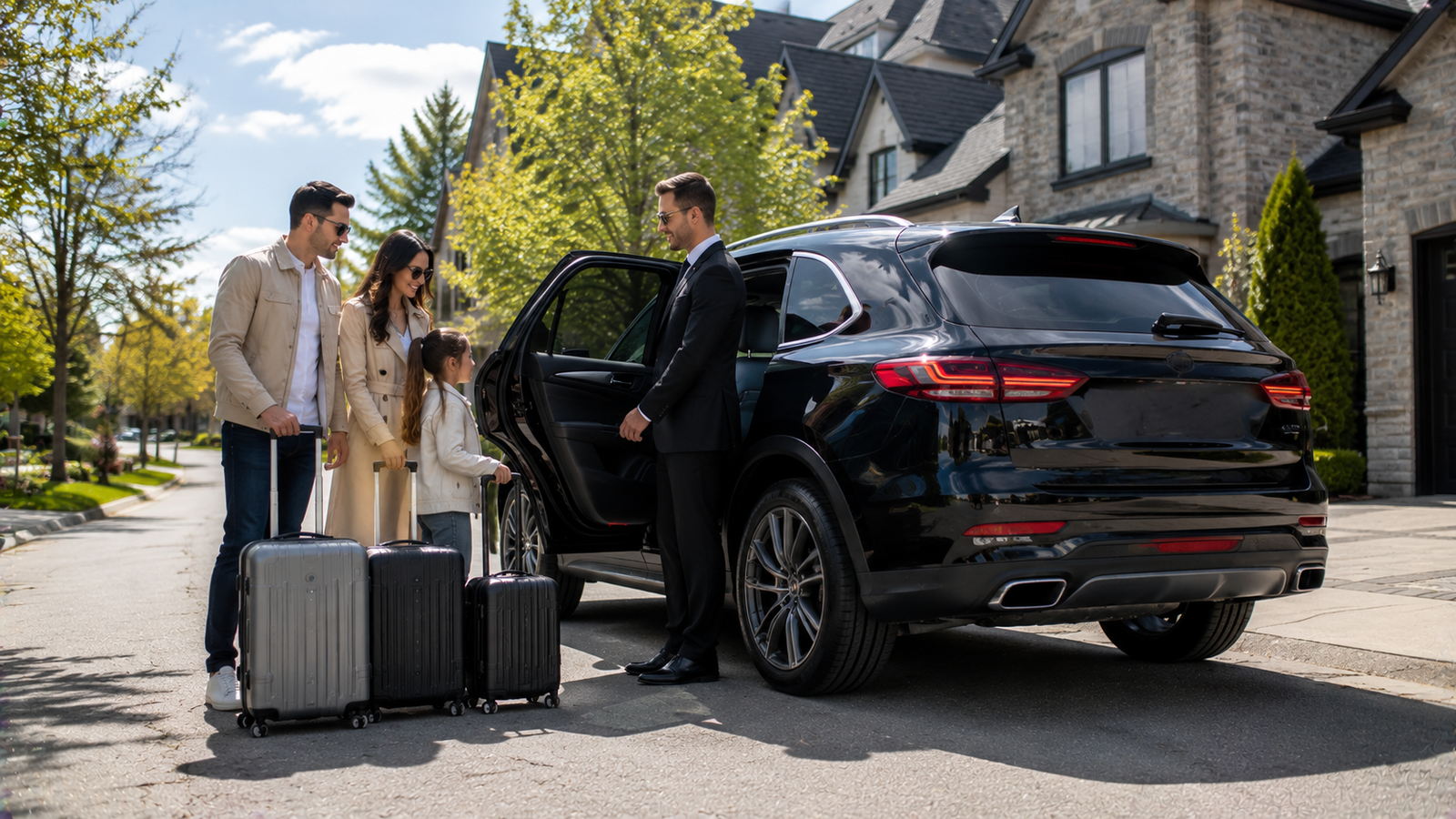 Luxury airport transfer vehicle arriving at a Ottawa, Ontario residential pickup