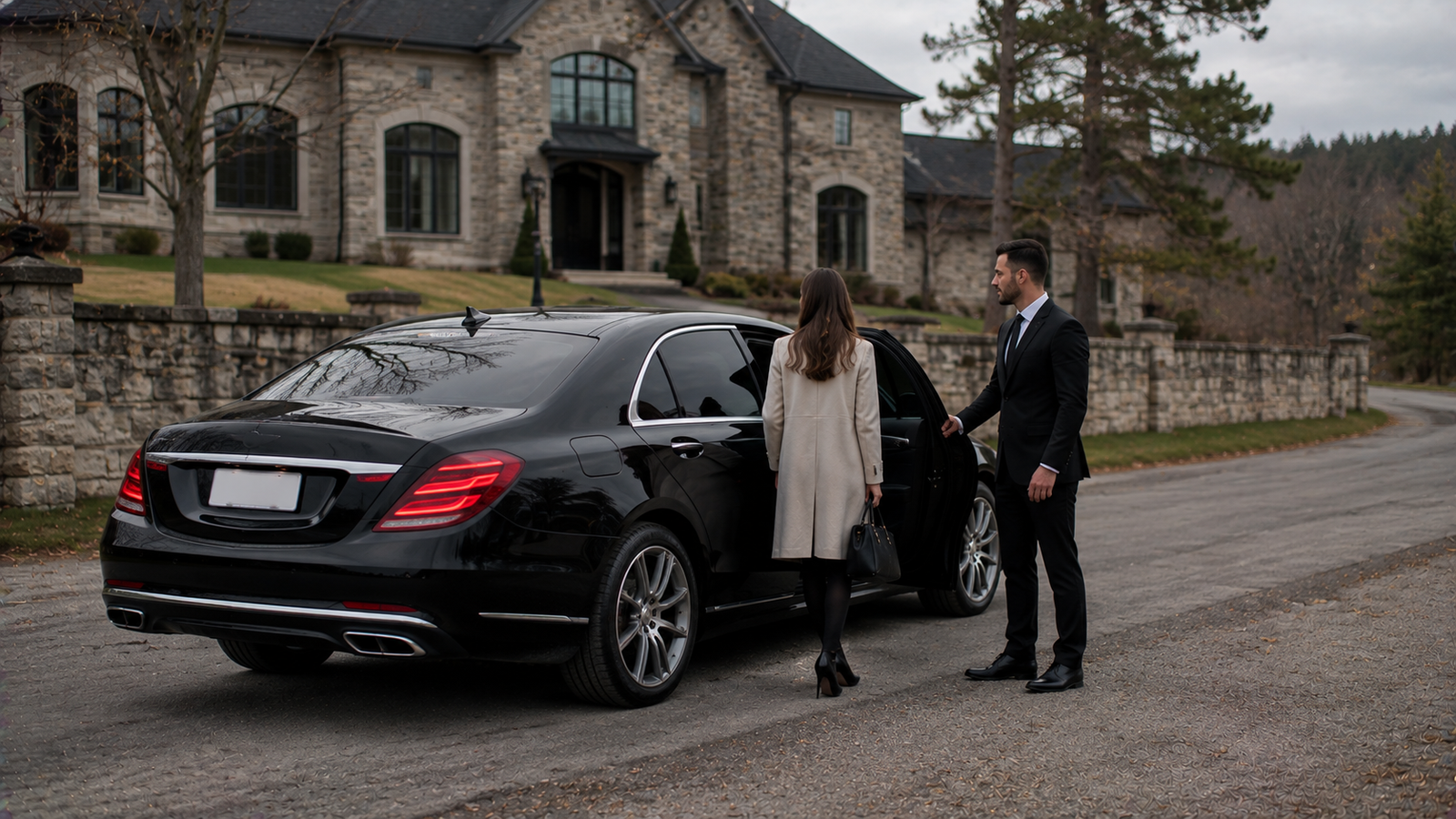 Passenger entering a premium airport limo during a Paris, Ontario transfer
