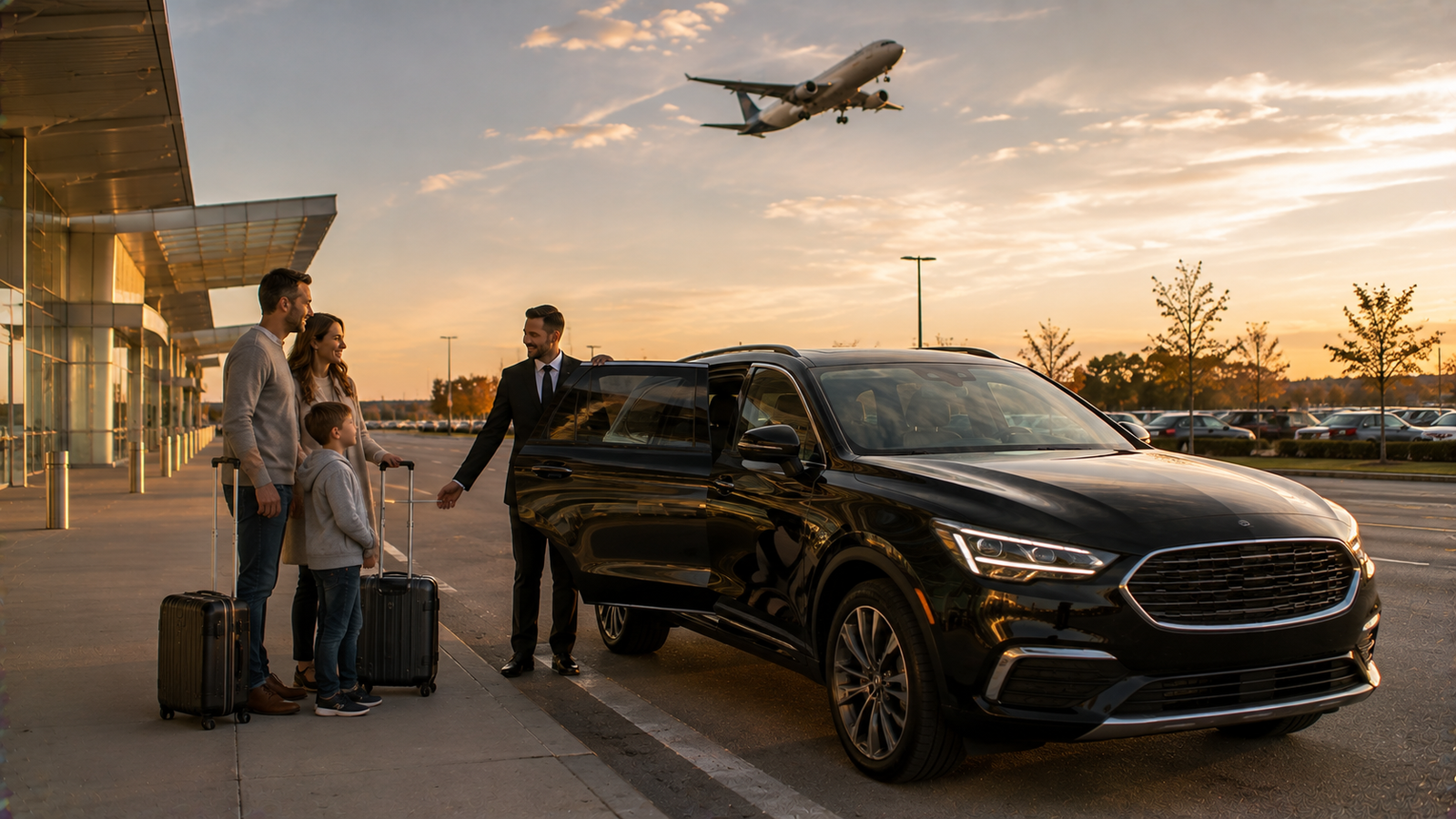 Professional chauffeur opening a luxury SUV for a traveller in Perth, Ontario