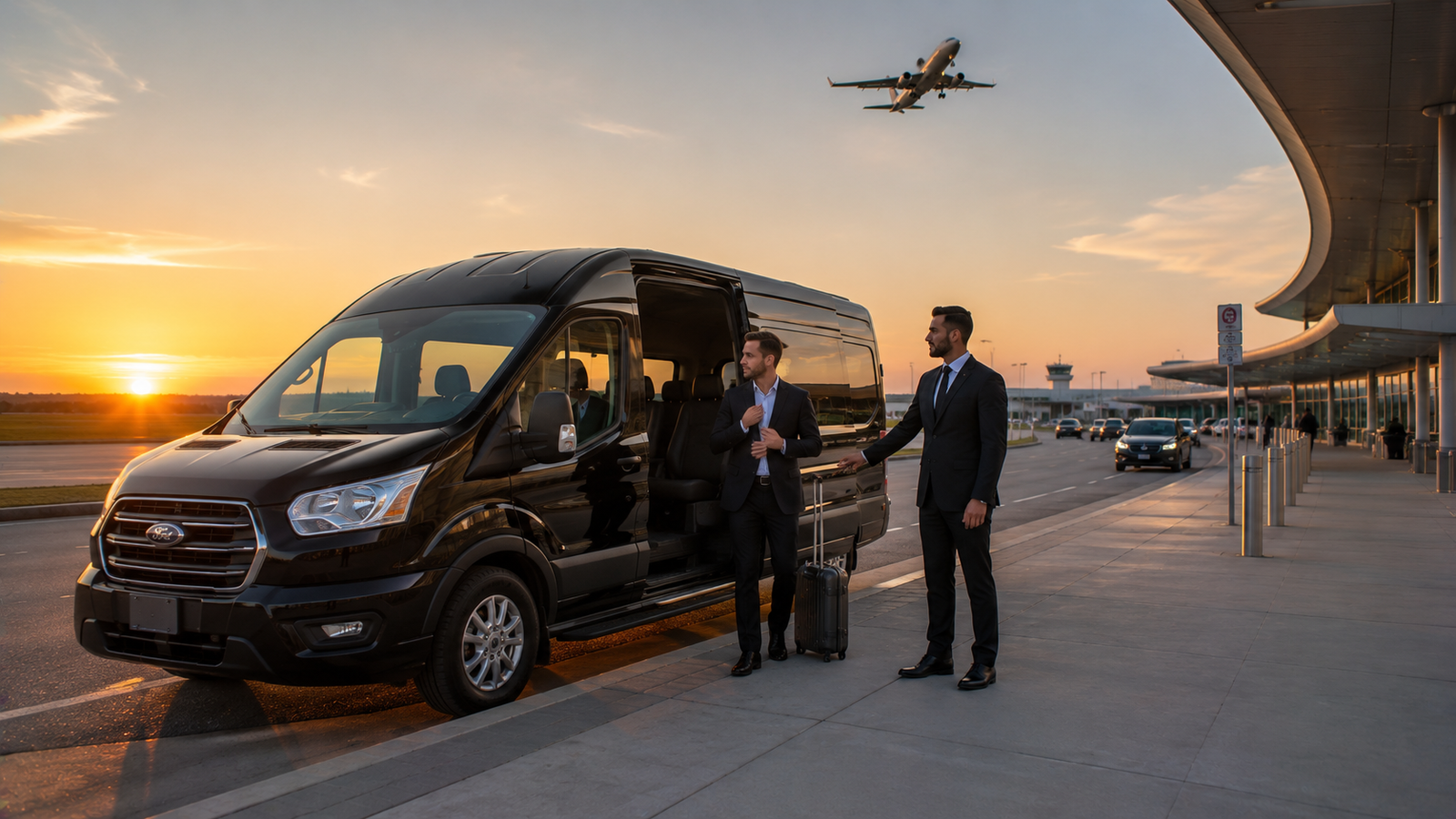 Chauffeur assisting a traveller beside a luxury airport car in Port Carling, Ontario