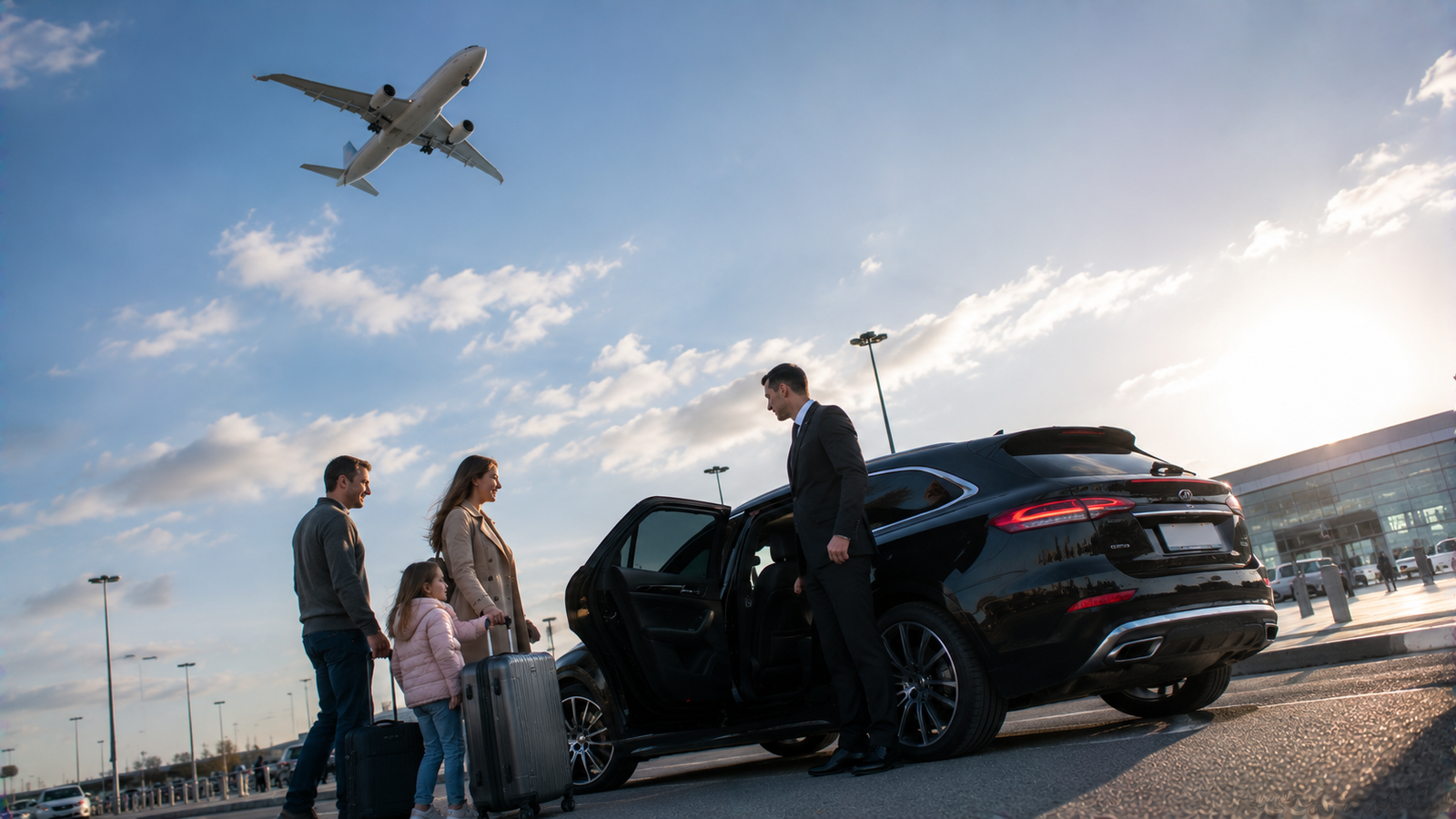 Professional chauffeur opening a luxury SUV for a traveller in Puslinch, Ontario