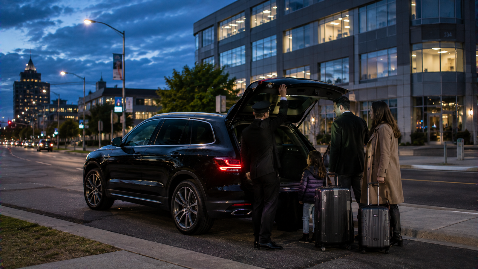 Luxury airport car travelling through the Sault-Sainte-Marie, Ontario countryside