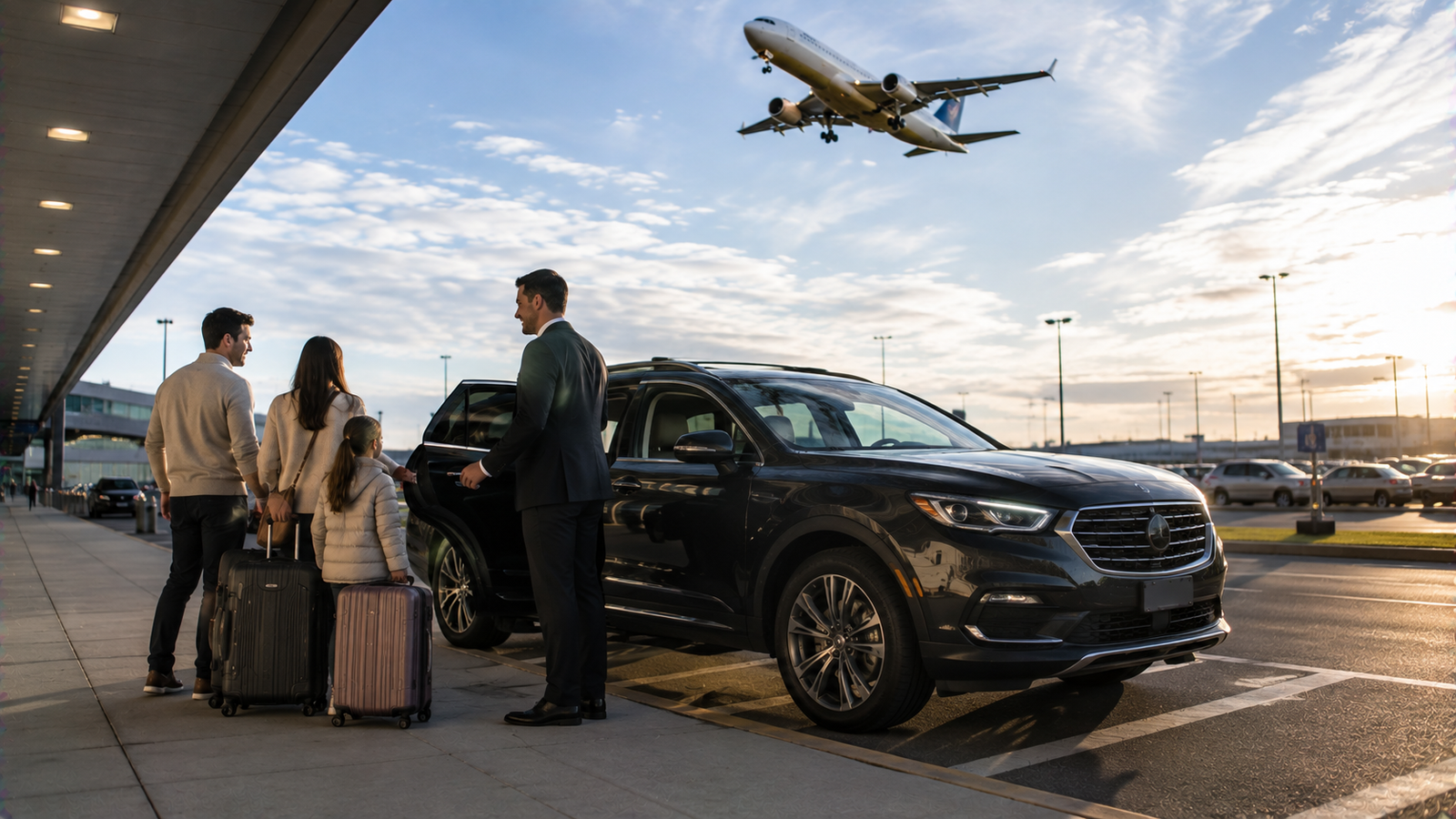 Professional chauffeur opening a luxury SUV for a traveller in Smiths Falls, Ontario