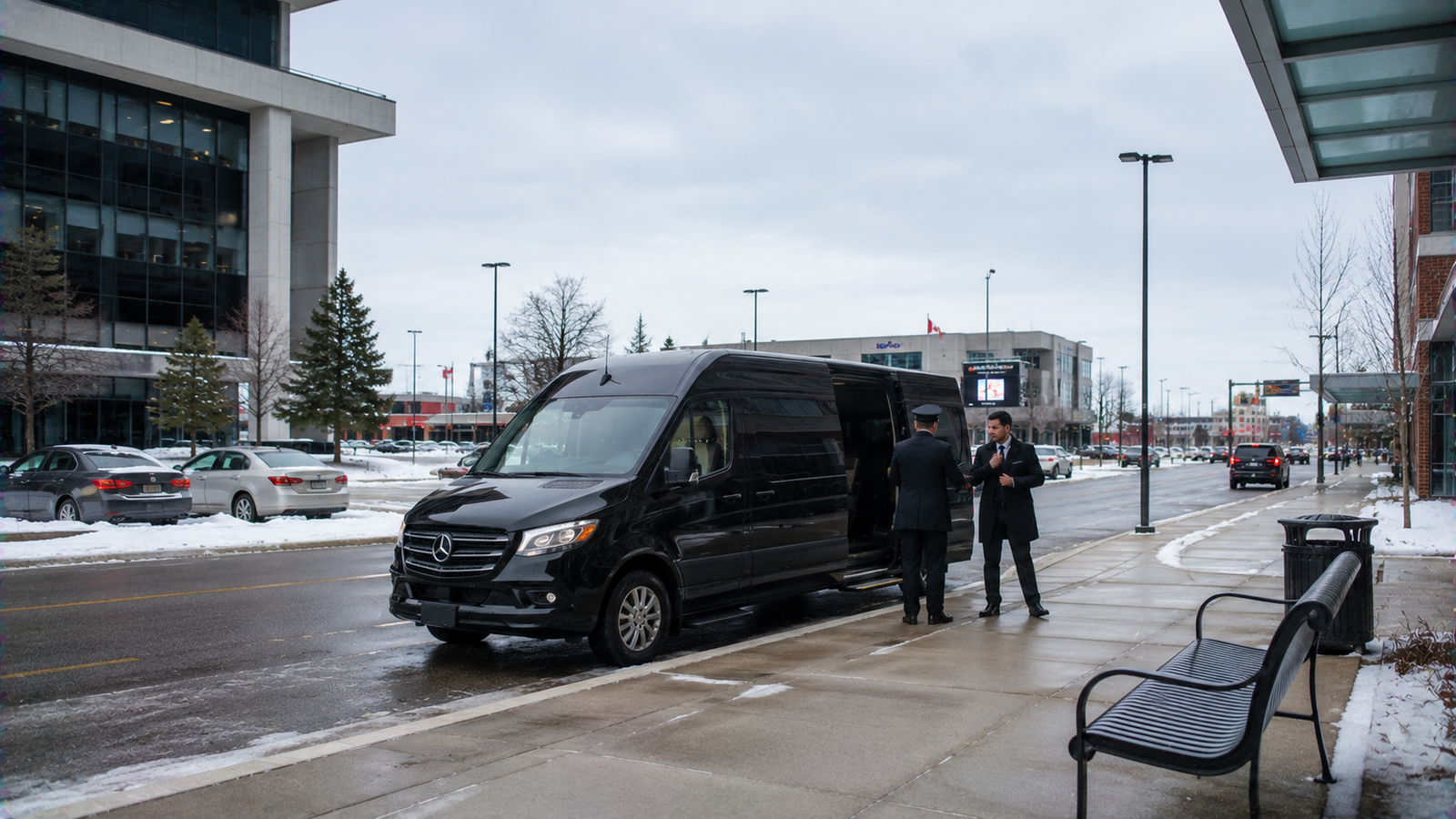 Luxury airport limousine on a scenic road near Southampton, Ontario