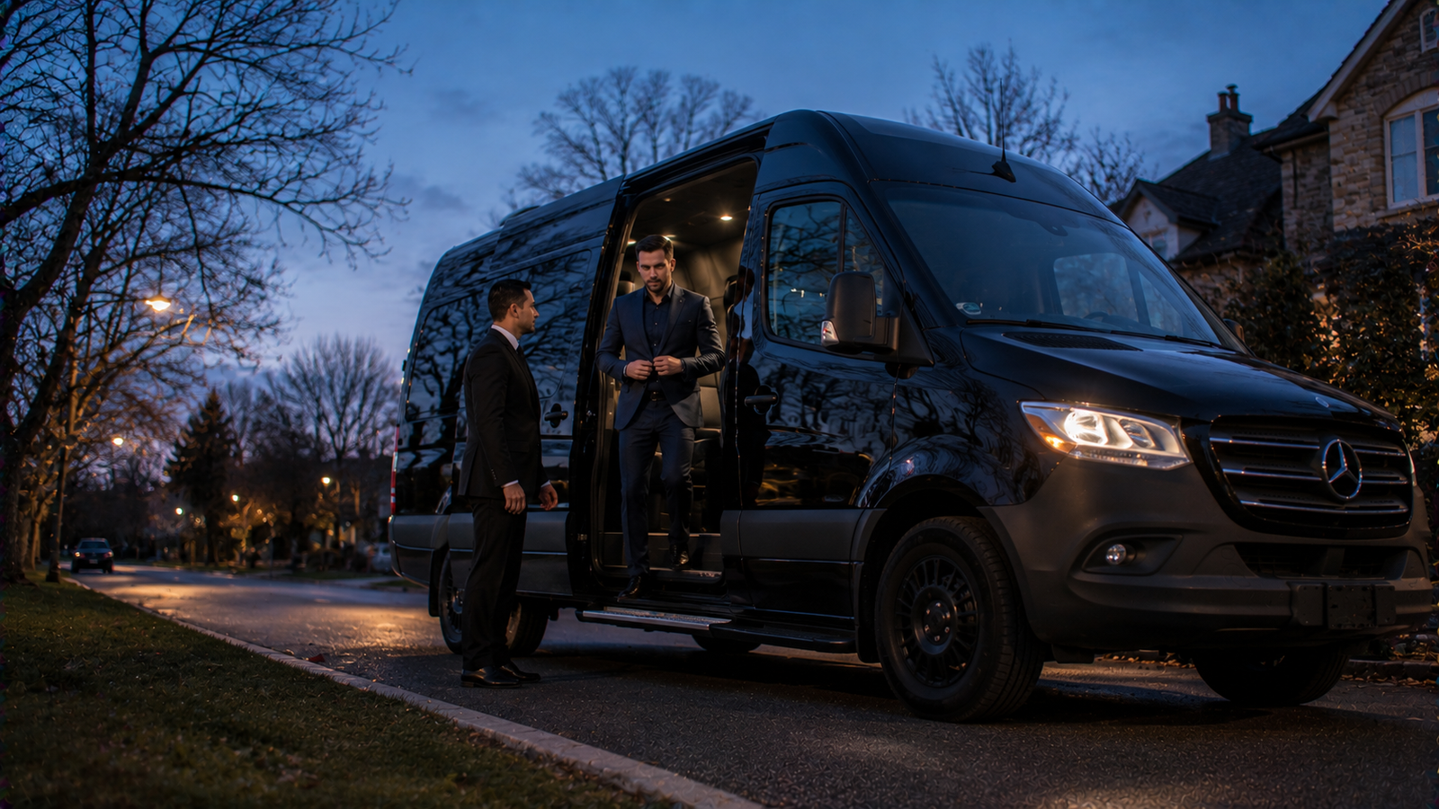 Professional driver preparing a luxury airport vehicle in Welland, Ontario