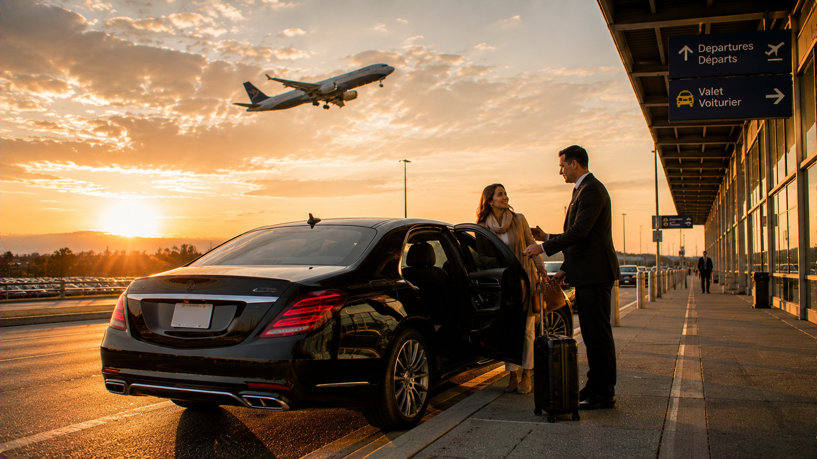 Passenger entering a premium airport limo during a West Elgin, Ontario transfer