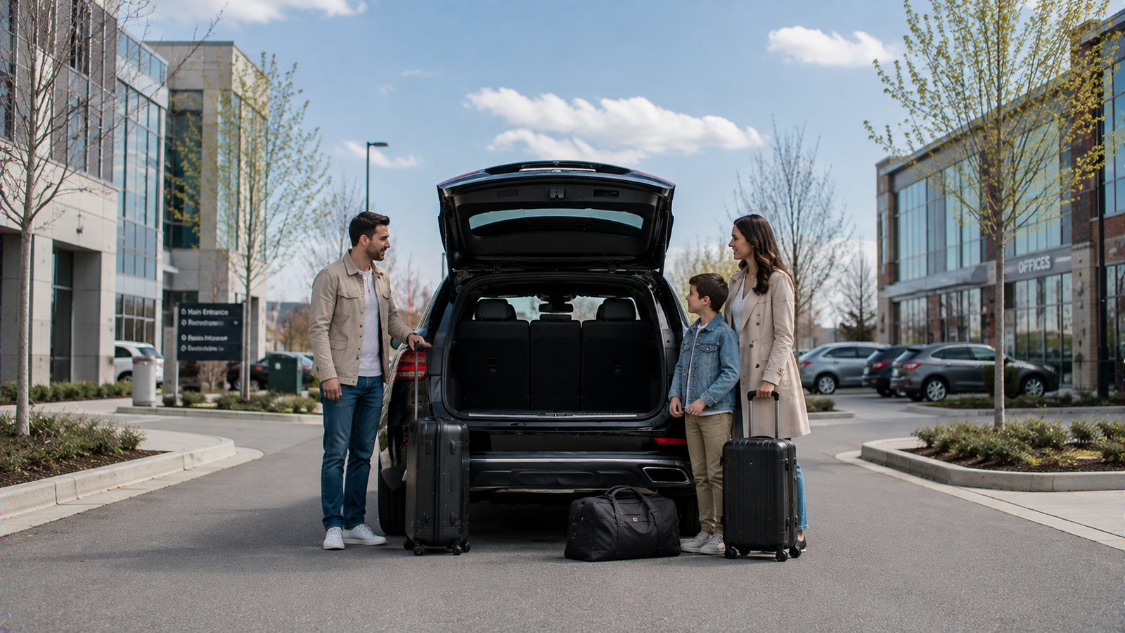 Luxury airport car travelling through the West Gwillimbury, Ontario countryside